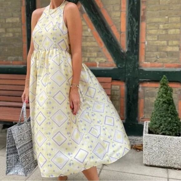 Baum Und Pferdgarten yellow abstract printed drop waist midi dress size 40 NEW - Picture 1 of 15